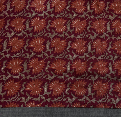 Vintage Maroon Brown Wool Saree Indian Pure Wool Floral Woven Fabric 5 Yard Soft Warm Craft Material for Winter Dressmaking & Sewing
