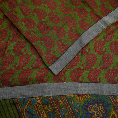 Vintage Green Wool Saree Indian Pure Wool Floral Woven Fabric 5 Yard Soft Warm Winter Textile for Dressmaking & Sewing Crafts
