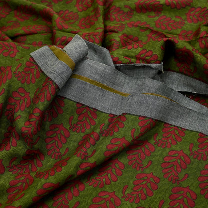 Vintage Green Wool Saree Indian Pure Wool Floral Woven Fabric 5 Yard Soft Warm Winter Textile for Dressmaking & Sewing Crafts