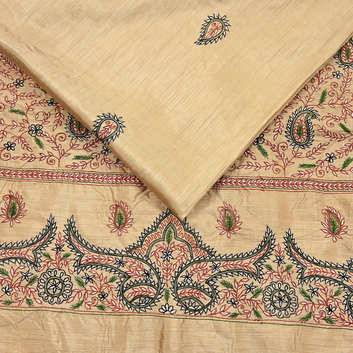 Indian Vintage Sari Beige Artificial Silk Hand Embroidered Sarees Craft Fabric 5yd Sewing Soft Dress Making Crafting Upcycle Quilting