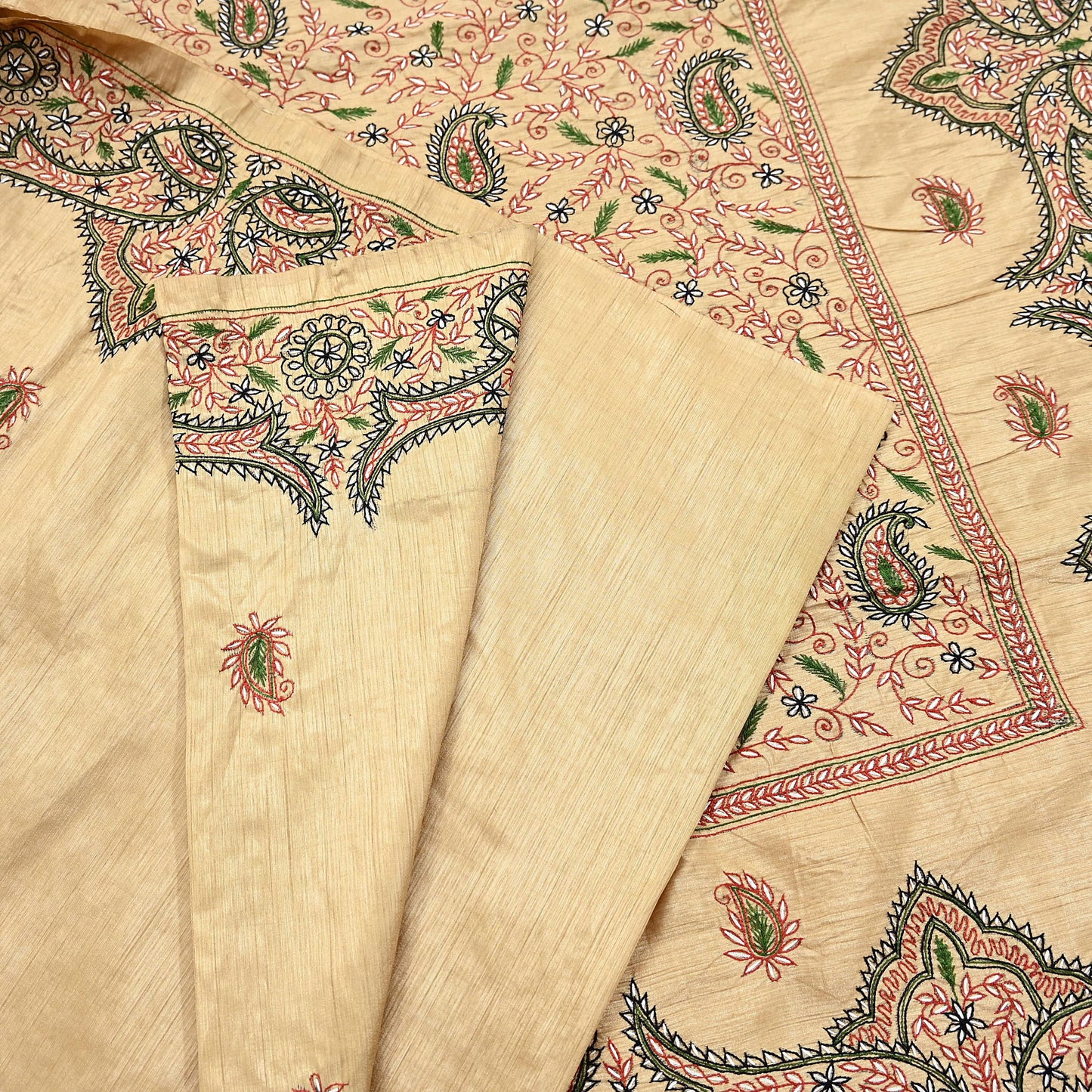 Indian Vintage Sari Beige Artificial Silk Hand Embroidered Sarees Craft Fabric 5yd Sewing Soft Dress Making Crafting Upcycle Quilting