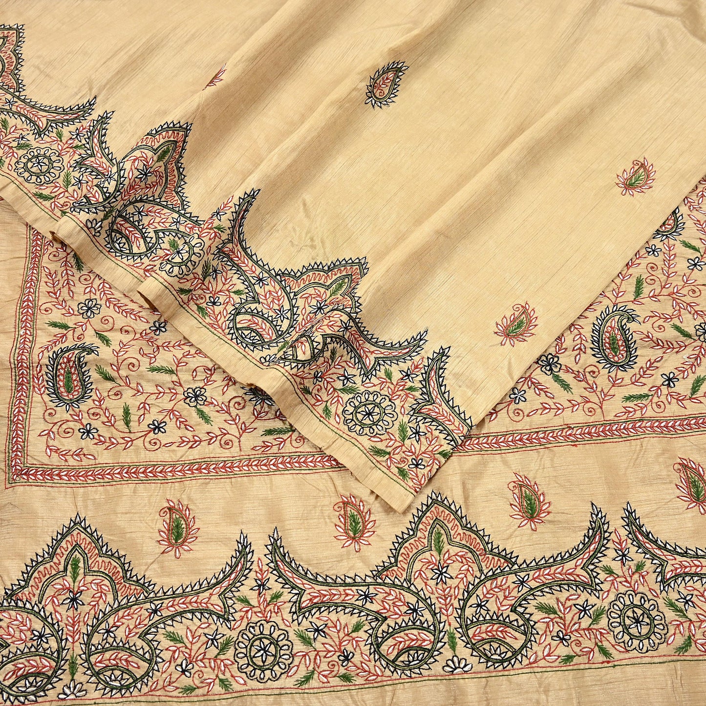 Indian Vintage Sari Beige Artificial Silk Hand Embroidered Sarees Craft Fabric 5yd Sewing Soft Dress Making Crafting Upcycle Quilting