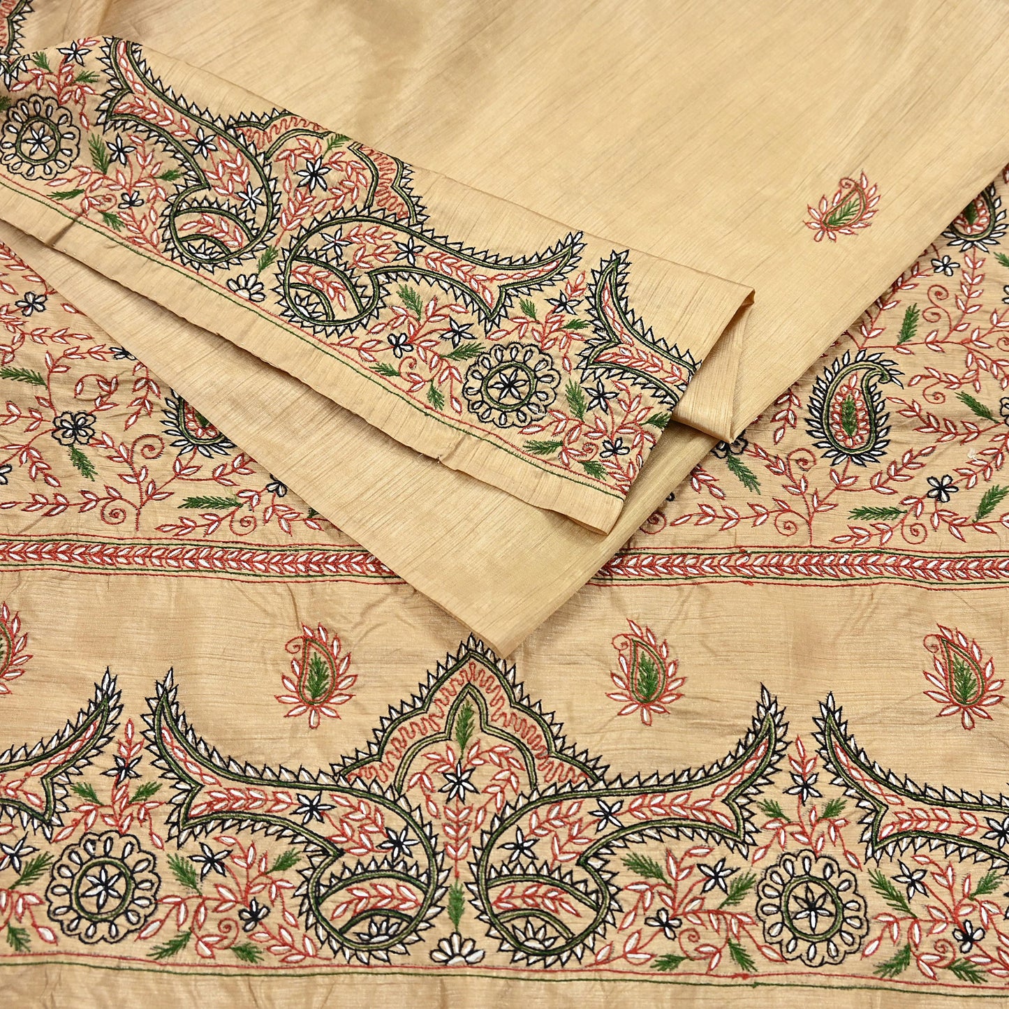 Indian Vintage Sari Beige Artificial Silk Hand Embroidered Sarees Craft Fabric 5yd Sewing Soft Dress Making Crafting Upcycle Quilting