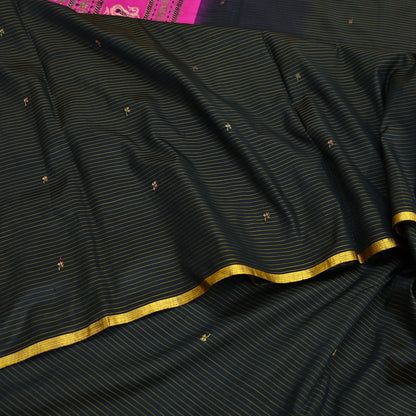 Indian Vintage Sari Pink & Black Mysore Silk Hand Woven Saree with Zari Border 5 Yards Soft Craft Fabric Upcycle, Quilting, Dressmaking