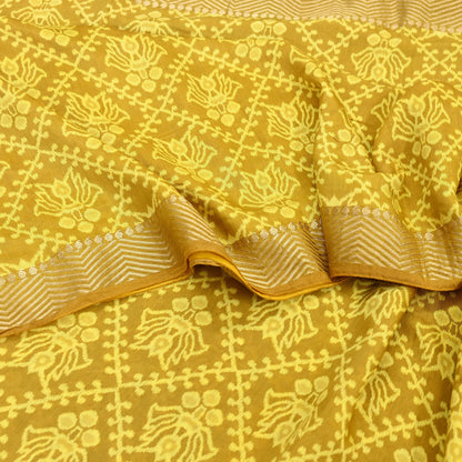 Indian Vintage Sari chanderi Silk Bagru Printed Saree 5Yd Fabric Floral Soft Zari Border Ethnic Upcycle Crafting Dress making