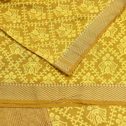 Indian Vintage Sari chanderi Silk Bagru Printed Saree 5Yd Fabric Floral Soft Zari Border Ethnic Upcycle Crafting Dress making