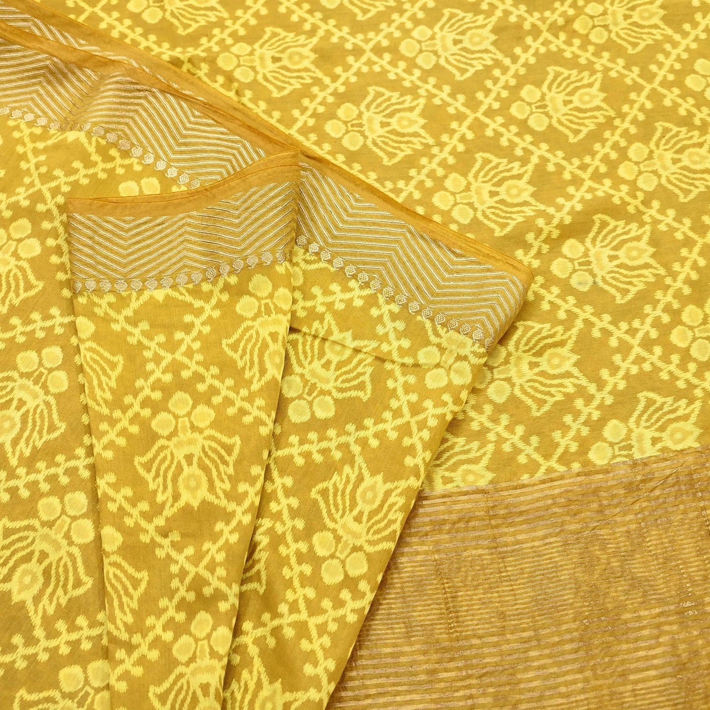 Indian Vintage Sari chanderi Silk Bagru Printed Saree 5Yd Fabric Floral Soft Zari Border Ethnic Upcycle Crafting Dress making