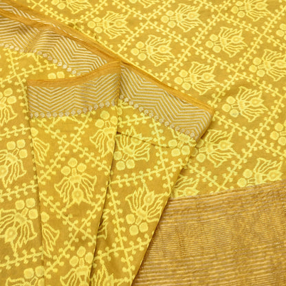 Indian Vintage Sari chanderi Silk Bagru Printed Saree 5Yd Fabric Floral Soft Zari Border Ethnic Upcycle Crafting Dress making