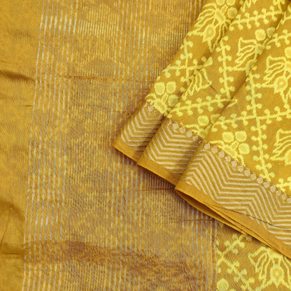 Indian Vintage Sari chanderi Silk Bagru Printed Saree 5Yd Fabric Floral Soft Zari Border Ethnic Upcycle Crafting Dress making