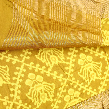 Indian Vintage Sari chanderi Silk Bagru Printed Saree 5Yd Fabric Floral Soft Zari Border Ethnic Upcycle Crafting Dress making