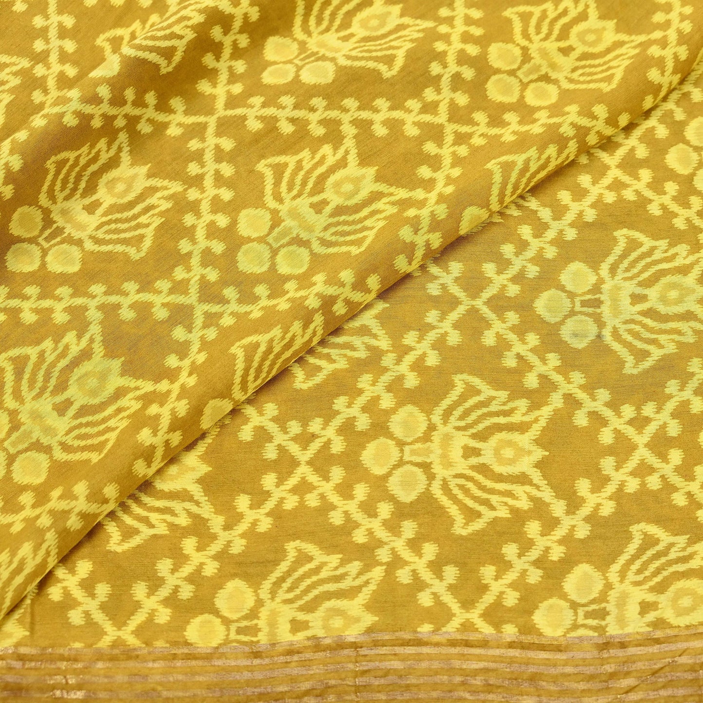 Indian Vintage Sari chanderi Silk Bagru Printed Saree 5Yd Fabric Floral Soft Zari Border Ethnic Upcycle Crafting Dress making