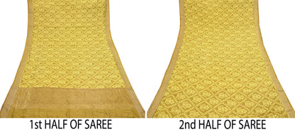 Indian Vintage Sari chanderi Silk Bagru Printed Saree 5Yd Fabric Floral Soft Zari Border Ethnic Upcycle Crafting Dress making