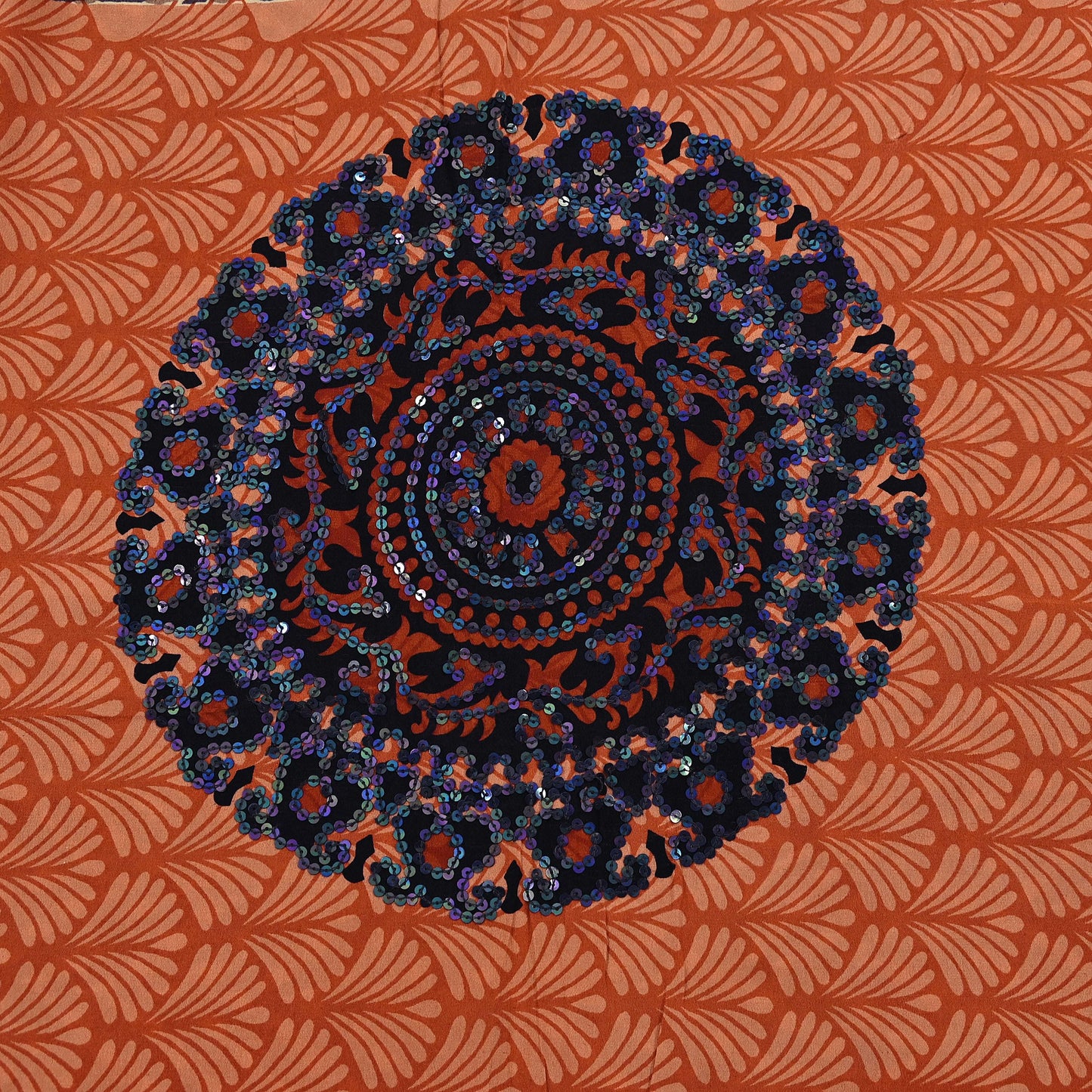 Indian Vintage Sari Brown & Orange Pure Crepe Silk Hand Embroidered Saree 5yd Sewing Floral Craft Sequins Dress making Crafting Quilting