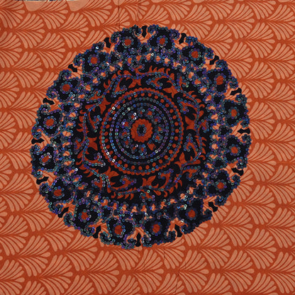 Indian Vintage Sari Brown & Orange Pure Crepe Silk Hand Embroidered Saree 5yd Sewing Floral Craft Sequins Dress making Crafting Quilting