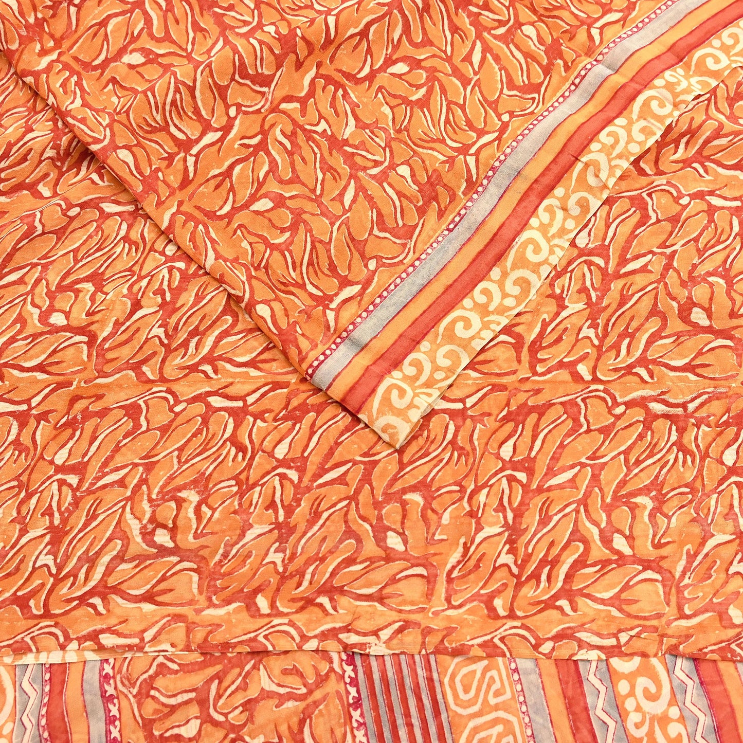 Indian Vintage Sari Orange & Saffron Pure Georgette Silk Printed Sarees 6Yd Craft Fabric Sewing Quilting Crafting Dress Making