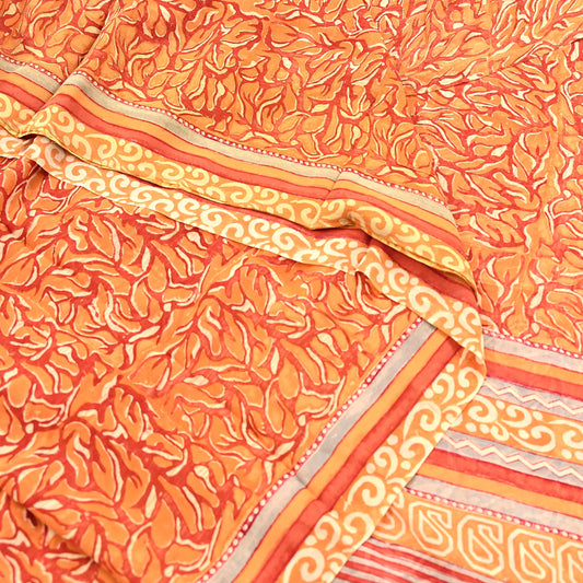 Indian Vintage Sari Orange & Saffron Pure Georgette Silk Printed Sarees 6Yd Craft Fabric Sewing Quilting Crafting Dress Making