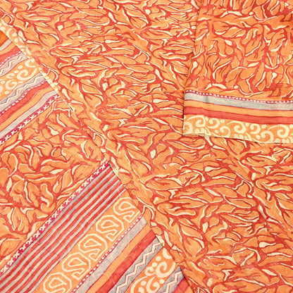 Indian Vintage Sari Orange & Saffron Pure Georgette Silk Printed Sarees 6Yd Craft Fabric Sewing Quilting Crafting Dress Making