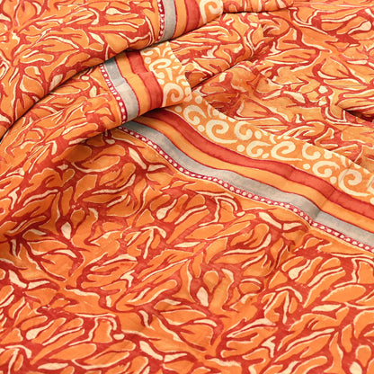 Indian Vintage Sari Orange & Saffron Pure Georgette Silk Printed Sarees 6Yd Craft Fabric Sewing Quilting Crafting Dress Making