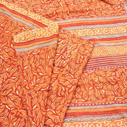 Indian Vintage Sari Orange & Saffron Pure Georgette Silk Printed Sarees 6Yd Craft Fabric Sewing Quilting Crafting Dress Making