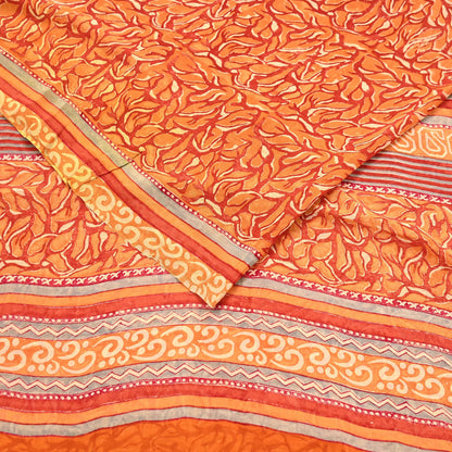 Indian Vintage Sari Orange & Saffron Pure Georgette Silk Printed Sarees 6Yd Craft Fabric Sewing Quilting Crafting Dress Making