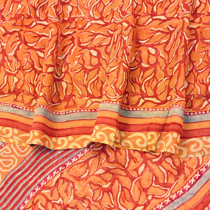 Indian Vintage Sari Orange & Saffron Pure Georgette Silk Printed Sarees 6Yd Craft Fabric Sewing Quilting Crafting Dress Making