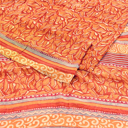 Indian Vintage Sari Orange & Saffron Pure Georgette Silk Printed Sarees 6Yd Craft Fabric Sewing Quilting Crafting Dress Making