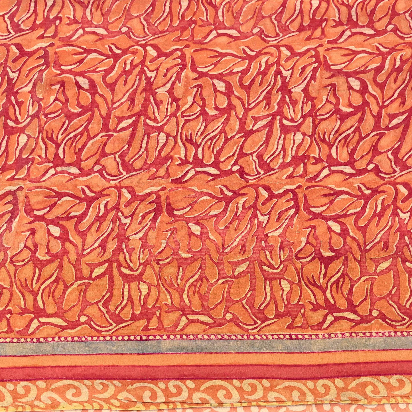 Indian Vintage Sari Orange & Saffron Pure Georgette Silk Printed Sarees 6Yd Craft Fabric Sewing Quilting Crafting Dress Making
