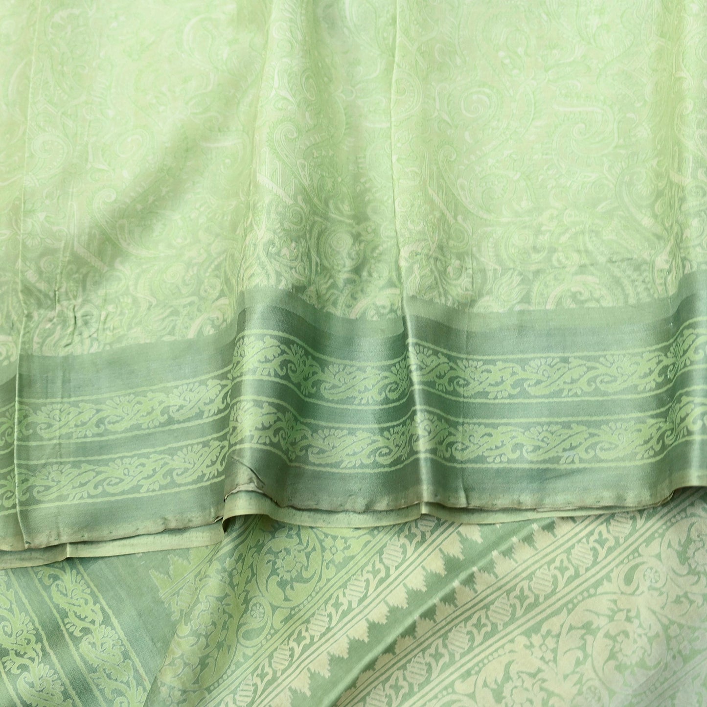 Indian Vintage Sari Green Pure Silk Printed Sarees 5yd Sewing Craft Fabric Dress Making  Soft Floral Wrap Upcycle Used Quilting Crafting