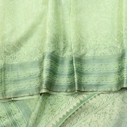 Indian Vintage Sari Green Pure Silk Printed Sarees 5yd Sewing Craft Fabric Dress Making  Soft Floral Wrap Upcycle Used Quilting Crafting