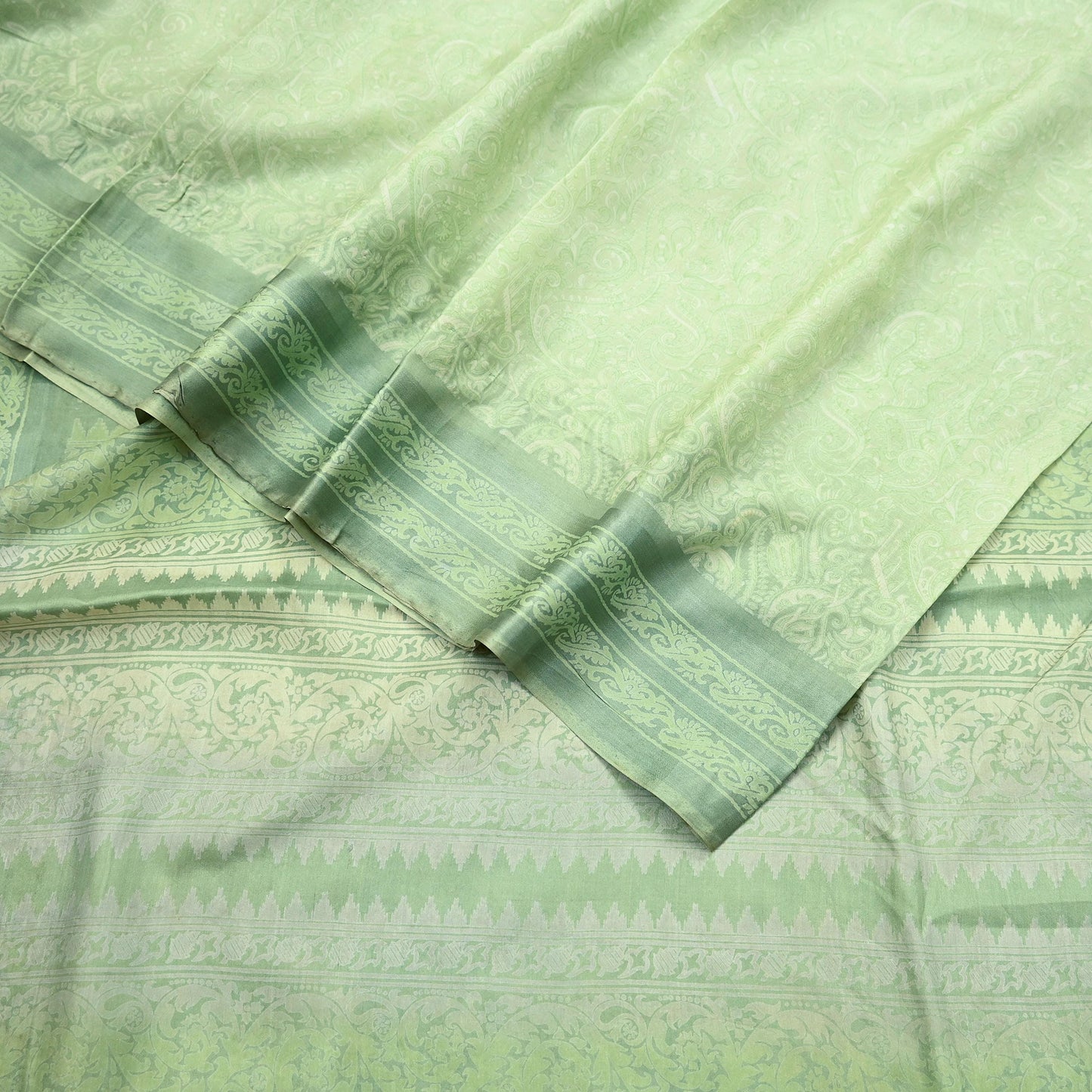 Indian Vintage Sari Green Pure Silk Printed Sarees 5yd Sewing Craft Fabric Dress Making  Soft Floral Wrap Upcycle Used Quilting Crafting