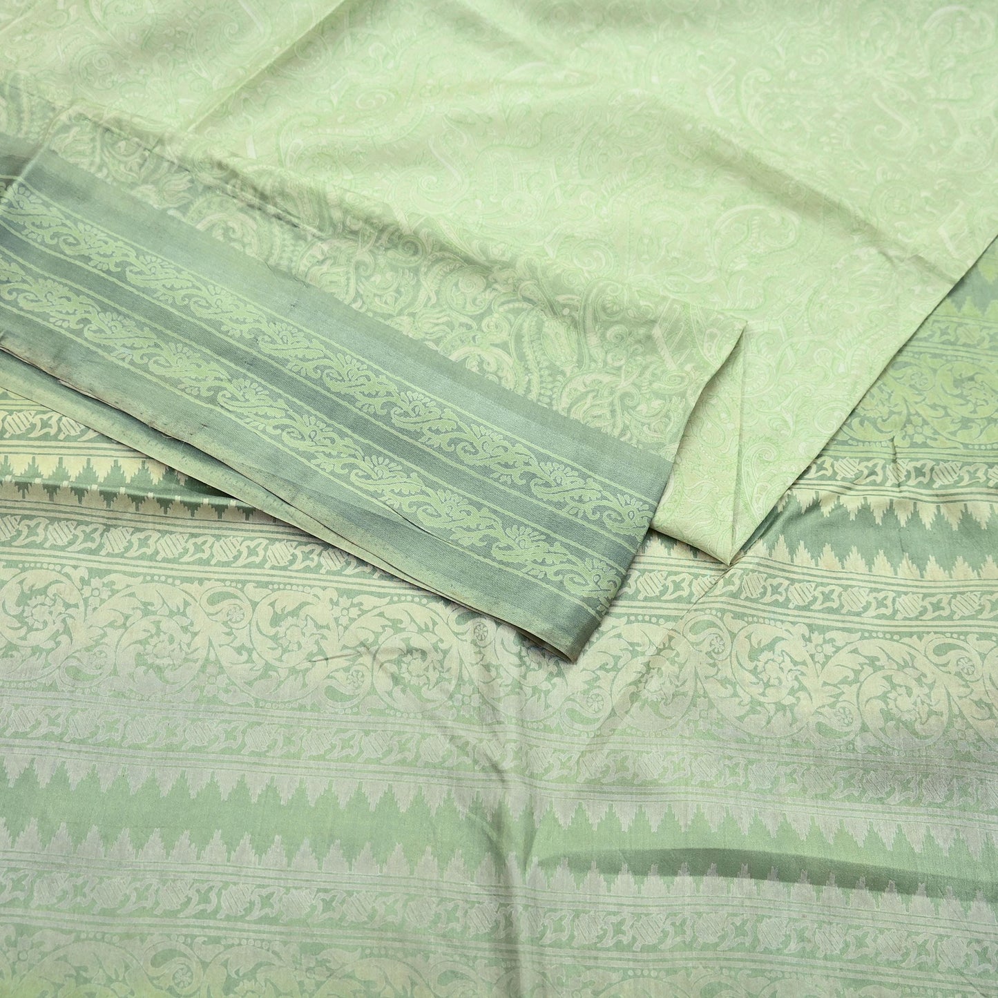 Indian Vintage Sari Green Pure Silk Printed Sarees 5yd Sewing Craft Fabric Dress Making  Soft Floral Wrap Upcycle Used Quilting Crafting