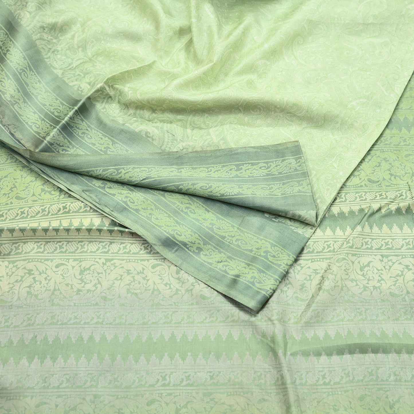 Indian Vintage Sari Green Pure Silk Printed Sarees 5yd Sewing Craft Fabric Dress Making  Soft Floral Wrap Upcycle Used Quilting Crafting