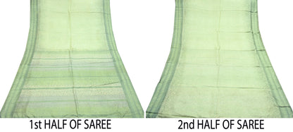 Indian Vintage Sari Green Pure Silk Printed Sarees 5yd Sewing Craft Fabric Dress Making  Soft Floral Wrap Upcycle Used Quilting Crafting