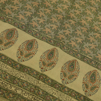 Indian Vintage Sari Green Pure Silk Printed Sarees 5yd Sewing Craft Fabric Dress Making  Soft Floral Wrap Upcycle Used Quilting Crafting