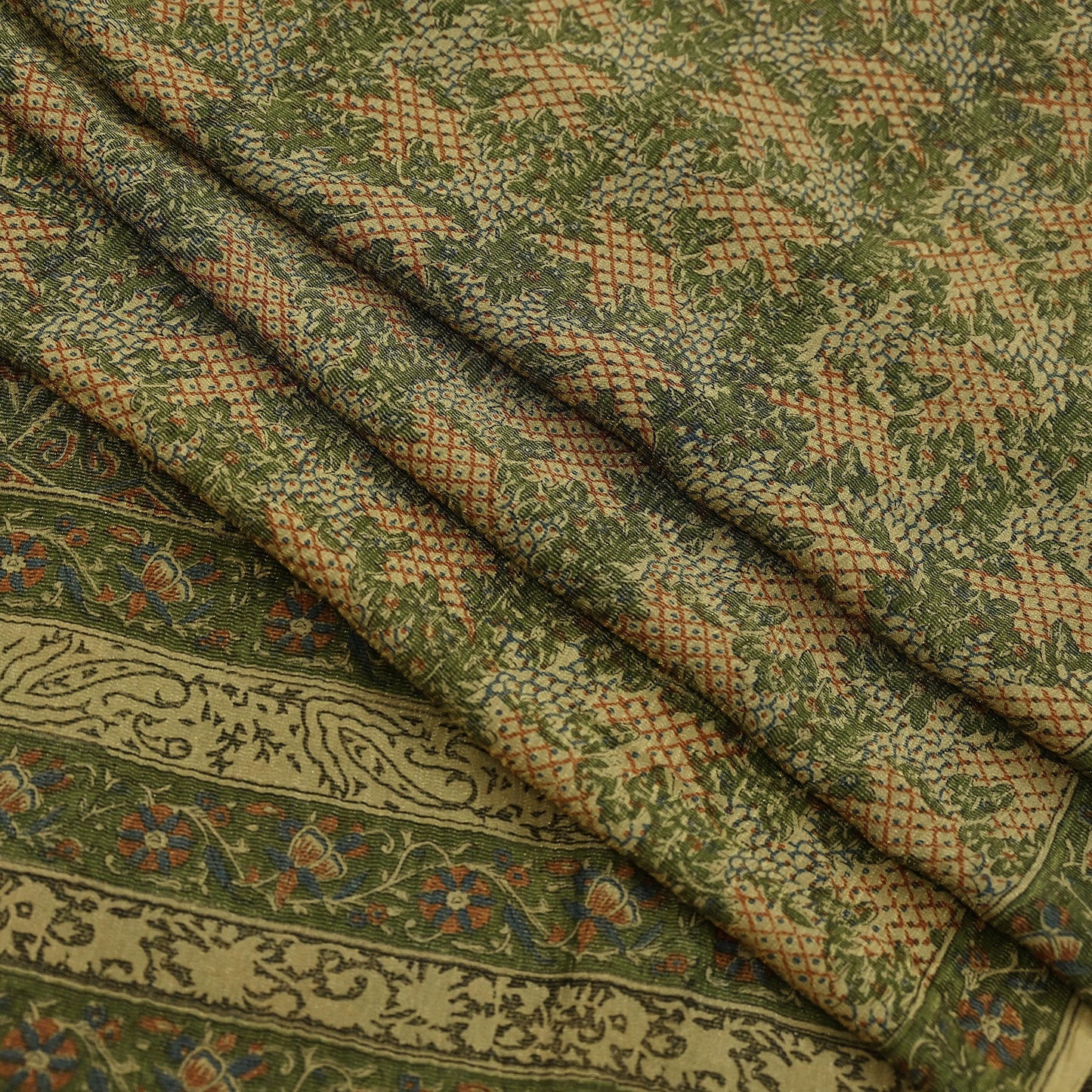 Indian Vintage Sari Green Pure Silk Printed Sarees 5yd Sewing Craft Fabric Dress Making  Soft Floral Wrap Upcycle Used Quilting Crafting