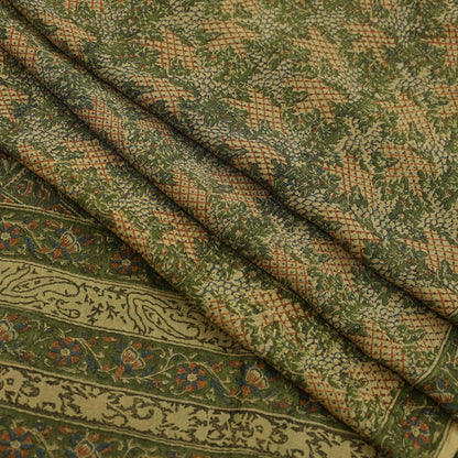 Indian Vintage Sari Green Pure Silk Printed Sarees 5yd Sewing Craft Fabric Dress Making  Soft Floral Wrap Upcycle Used Quilting Crafting