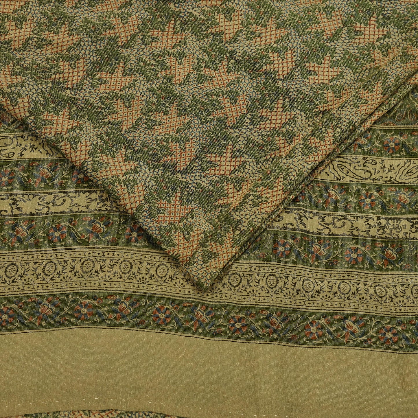 Indian Vintage Sari Green Pure Silk Printed Sarees 5yd Sewing Craft Fabric Dress Making  Soft Floral Wrap Upcycle Used Quilting Crafting