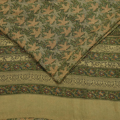 Indian Vintage Sari Green Pure Silk Printed Sarees 5yd Sewing Craft Fabric Dress Making  Soft Floral Wrap Upcycle Used Quilting Crafting
