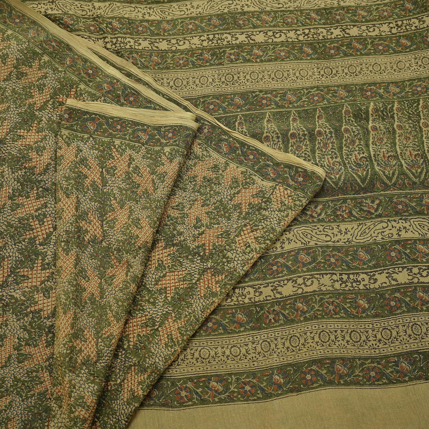 Indian Vintage Sari Green Pure Silk Printed Sarees 5yd Sewing Craft Fabric Dress Making  Soft Floral Wrap Upcycle Used Quilting Crafting