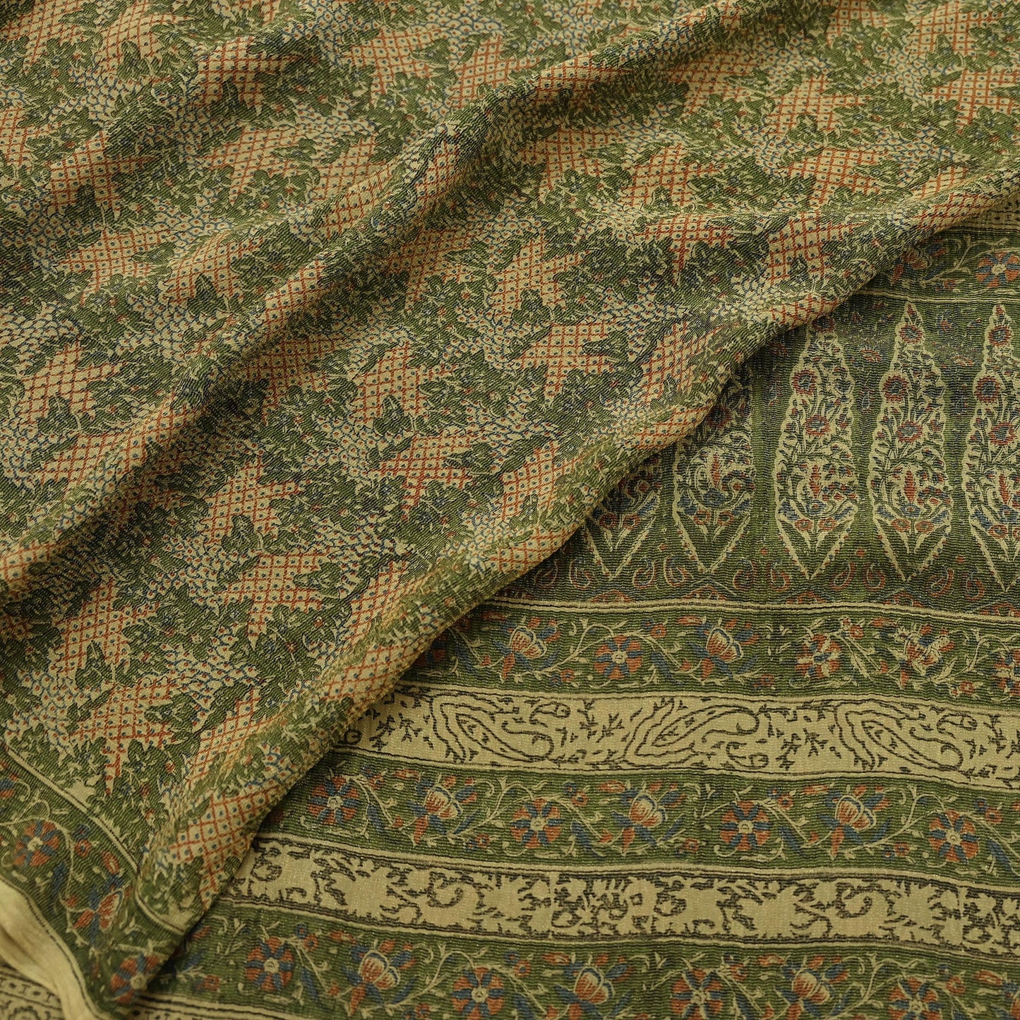 Indian Vintage Sari Green Pure Silk Printed Sarees 5yd Sewing Craft Fabric Dress Making  Soft Floral Wrap Upcycle Used Quilting Crafting
