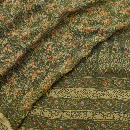 Indian Vintage Sari Green Pure Silk Printed Sarees 5yd Sewing Craft Fabric Dress Making  Soft Floral Wrap Upcycle Used Quilting Crafting