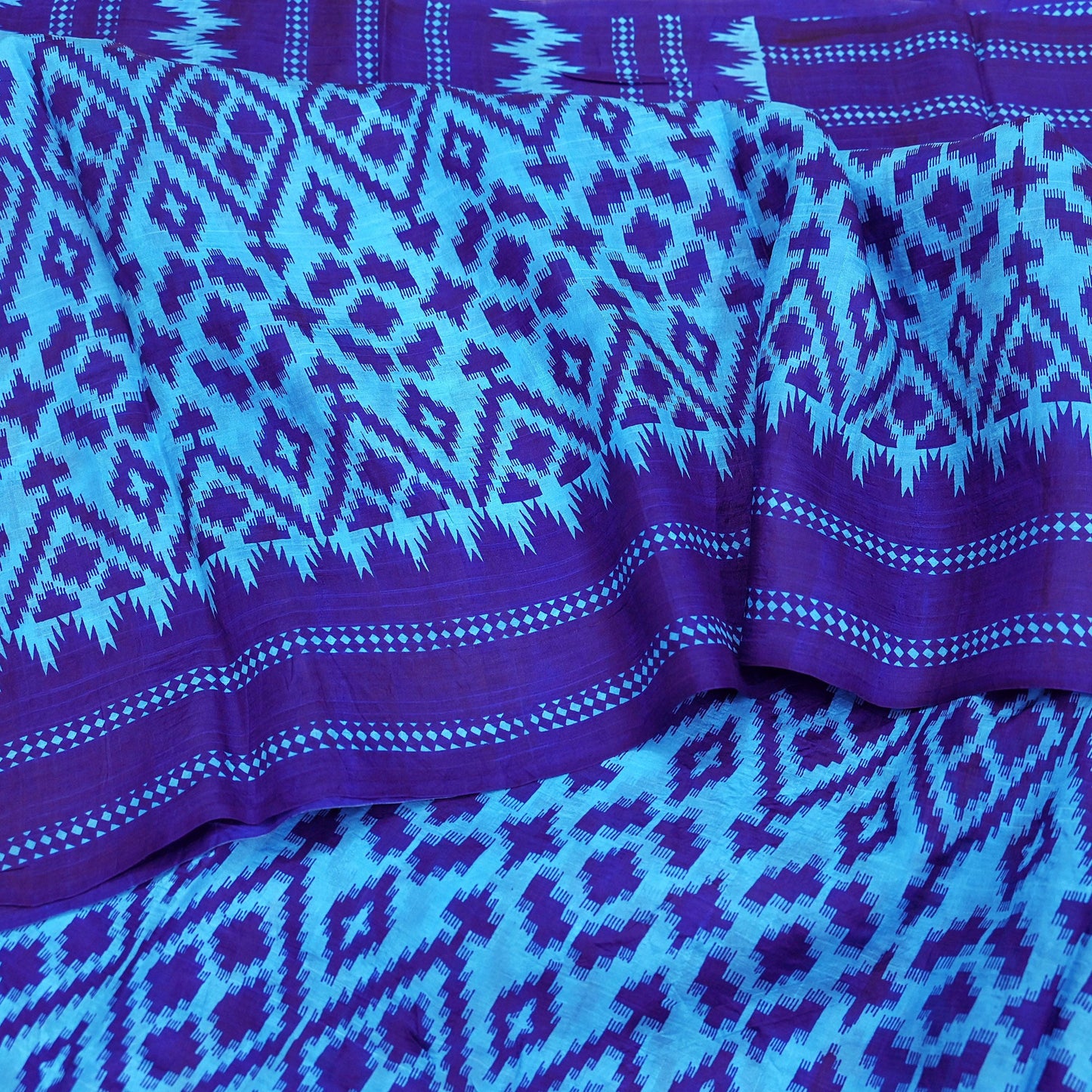 Indian Vintage Sari Blue & Green Pure Silk Printed Saree Fabric 5yard Sewing Craft Fabric DressMaking Wrap Floral