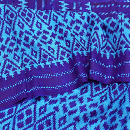 Indian Vintage Sari Blue & Green Pure Silk Printed Saree Fabric 5yard Sewing Craft Fabric DressMaking Wrap Floral
