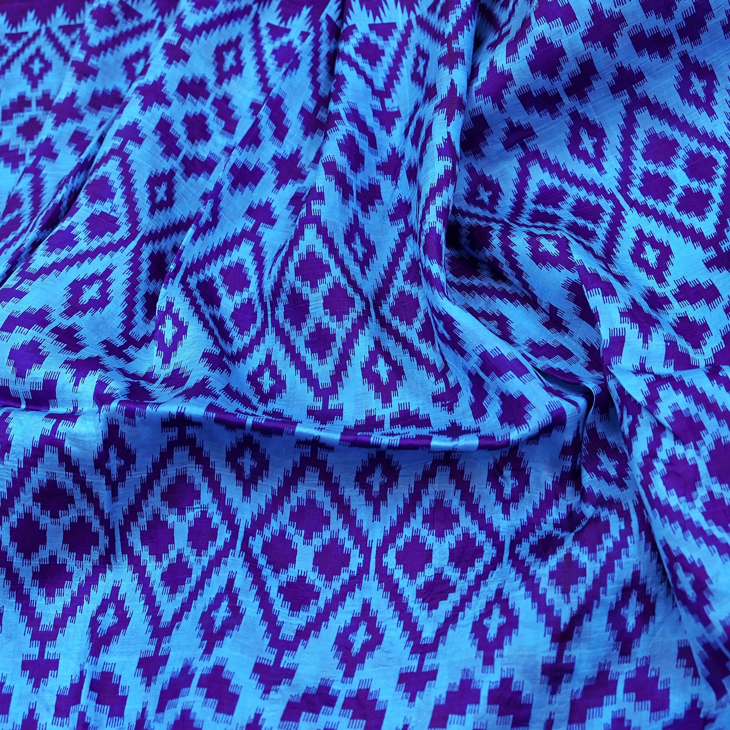 Indian Vintage Sari Blue & Green Pure Silk Printed Saree Fabric 5yard Sewing Craft Fabric DressMaking Wrap Floral