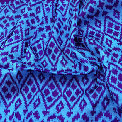 Indian Vintage Sari Blue & Green Pure Silk Printed Saree Fabric 5yard Sewing Craft Fabric DressMaking Wrap Floral