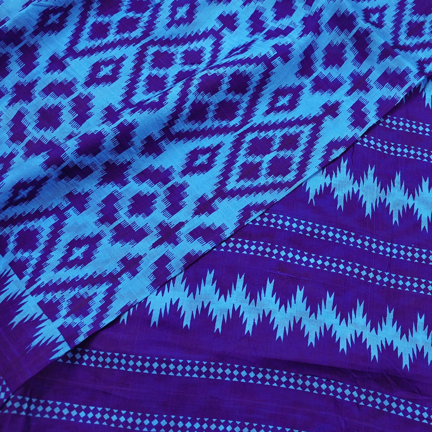 Indian Vintage Sari Blue & Green Pure Silk Printed Saree Fabric 5yard Sewing Craft Fabric DressMaking Wrap Floral