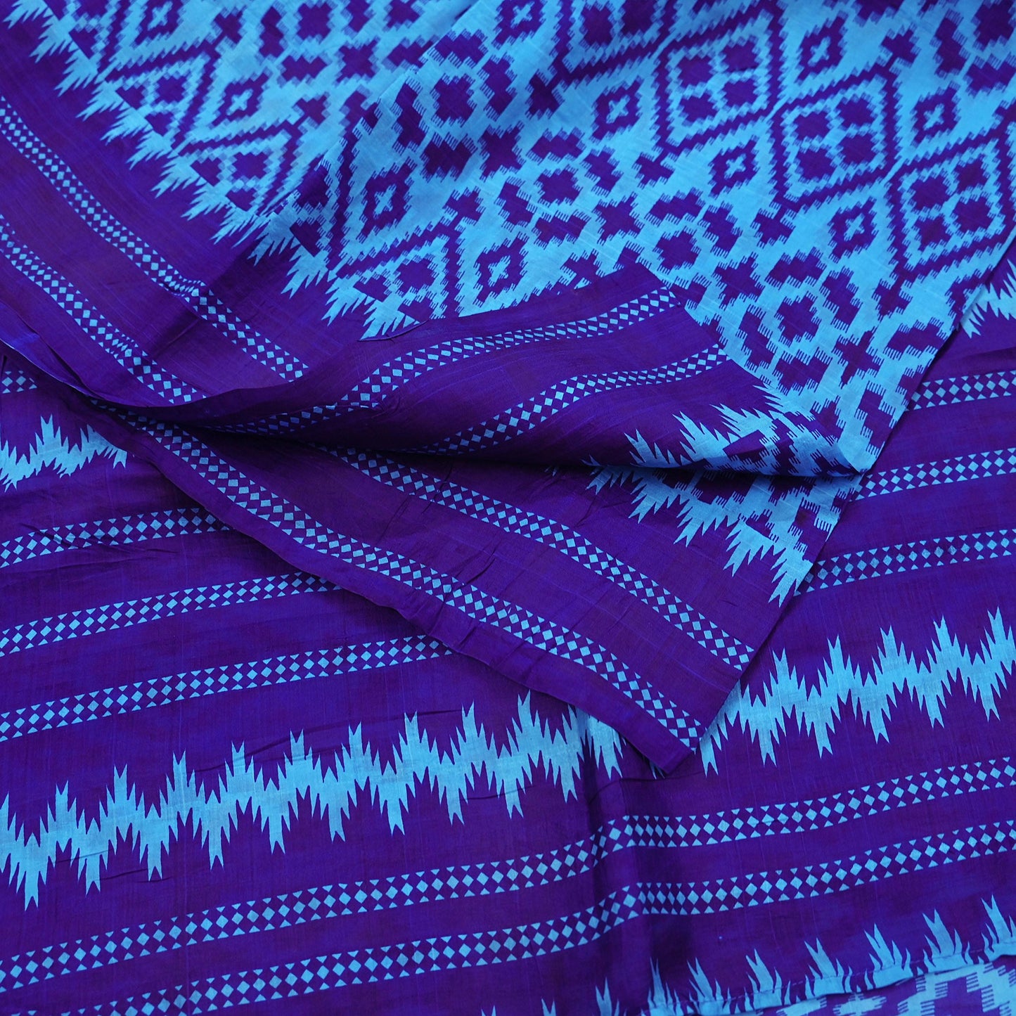 Indian Vintage Sari Blue & Green Pure Silk Printed Saree Fabric 5yard Sewing Craft Fabric DressMaking Wrap Floral