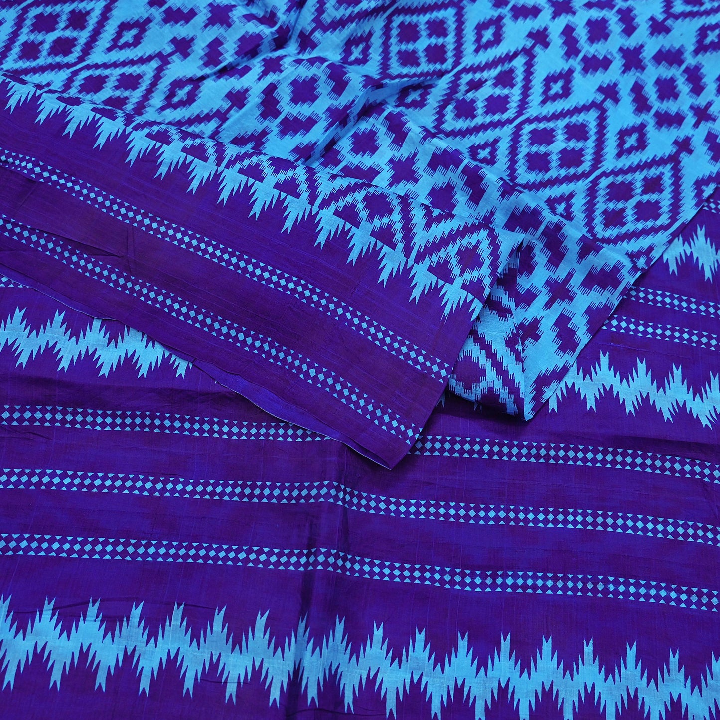 Indian Vintage Sari Blue & Green Pure Silk Printed Saree Fabric 5yard Sewing Craft Fabric DressMaking Wrap Floral