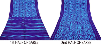 Indian Vintage Sari Blue & Green Pure Silk Printed Saree Fabric 5yard Sewing Craft Fabric DressMaking Wrap Floral