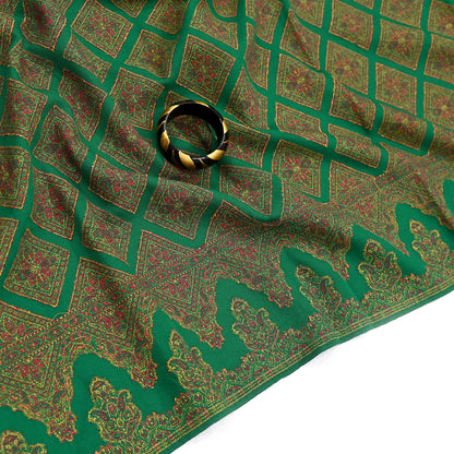 Indian Vintage Green Pure Woolen Shawl Handmade Woven Work Long Throw Stole Warm Paisley Design Soft